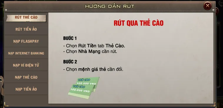Rút tiền qua thẻ cào tiện lợi, an toàn  nhanh chóng hợp lệ.