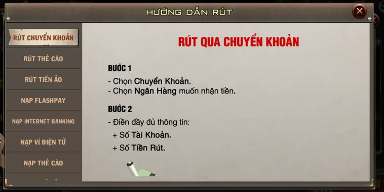 Rút tiền qua chuyển khoản ngân hàng B52 nhanh chóng an toàn tiện lợi.